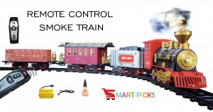 Smart Picks Realistic Remote Control Smoke Train Set with Smoke, Sounds & Led Lights (Track Size 148cm X 86cm) Rechargeable Battery for Train Included
