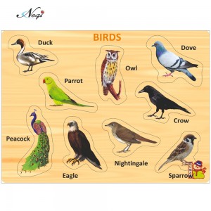Negi Wooden Colorful Learning Educational Puzzle Board for Kids With Knobs, Educational Learning Wooden Board Tray, Size- 28.5cm X 20.5cm, Available in 8 Different Variants (Birds)