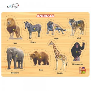 Negi Wooden Colorful Learning Educational Puzzle Board for Kids With Knobs, Educational Learning Wooden Board Tray, Size- 28.5cm X 20.5cm, Available in 8 Different Variants (Animals)