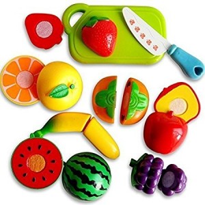 Realistic Sliceable Fruits Cutting Play Toy Set with Hook & Loop Tape, Multi Color