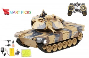 Smart Picks Remote Control Shooting Game Military Battle Tank with Smoke & Shaking Function Variety of War Mode_ Scale 1:18 ( Rechargeable Battery for Tank & Charger Included) (USA M1A2)