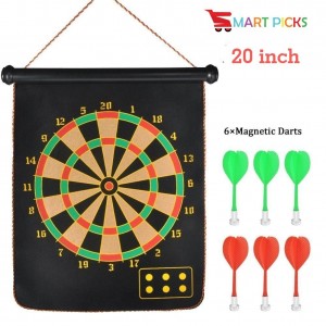 Smart Picks Roll-up Magnetic Dart Board Double Sided Hanging Wall Dartboard with 6 Safety Darts Needles (20 INCH)
