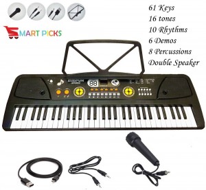 Smart Picks 61 Keys Electronic Piano Keyboard with Display and External Accessories Like USB, Microphone and AUX in Jack