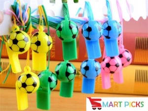 Smart Picks Pack of 12 Colorful Football Whistle Party Noisemakers for Kids