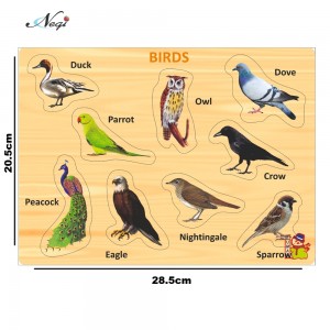 Negi Wooden Colorful Learning Educational Puzzle Board for Kids With Knobs, Educational Learning Wooden Board Tray, Size- 28.5cm X 20.5cm, Available in 8 Different Variants (Birds)