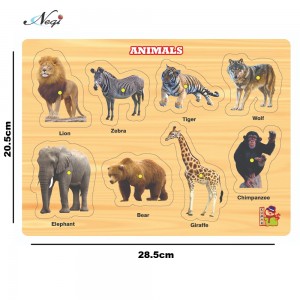 Negi Wooden Colorful Learning Educational Puzzle Board for Kids With Knobs, Educational Learning Wooden Board Tray, Size- 28.5cm X 20.5cm, Available in 8 Different Variants (Animals)