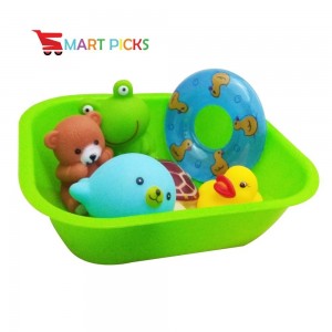Smart Picks 6pcs Squeeze Bath Toy with Plastic Bathtub for Toddler Baby