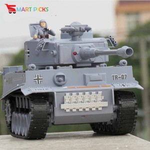 Smart Picks Remote Control Shooting Game Military Battle Tank with Smoke & Shaking Function Variety of War Mode_ Scale 1:18 ( Rechargeable Battery for Tank & Charger Included) (GER Tiger)