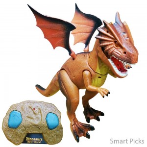 Smart Picks Battery Operated Flap Wing Remote Control 20.8inch Walking Dinosaur With Led Lights And Sounds (Brown)