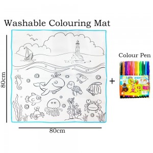  80 x 80cm Marine Organisms Set Washable Colouring Mat With Colour Pens. ( Kids educational drawing and colouring toys)