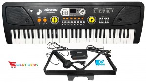 Smart Picks 61 Keys Electronic Piano Keyboard with Display and External Accessories Like Mp3 Player, USB, Microphone, External Battery Box and AUX in Jack
